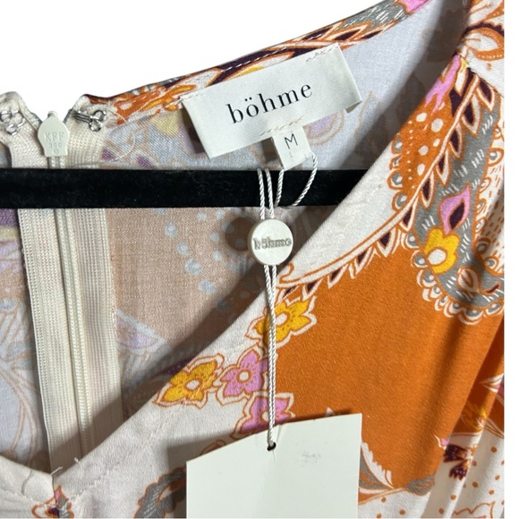 Böhme Cream Orange Floral Paisley Maxi Boho Dress Size Medium Balloon Sleeve - Picture 4 of 11